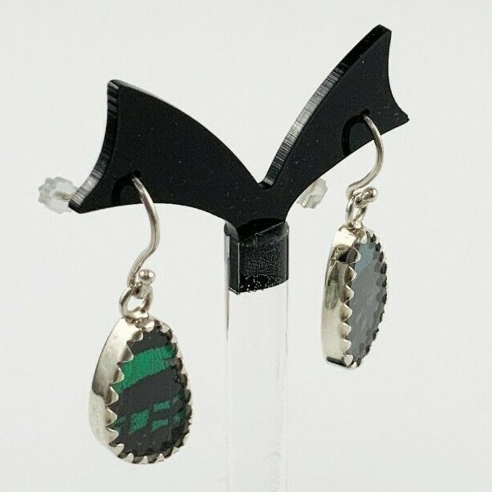 Reversible Sterling Silver Iridescent Butterfly Wing Drop Dangle Hook Earrings - Picture 5 of 5